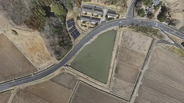 茨城県常陸太田市の白鳥飛来地・五反田池の空撮VRツアー