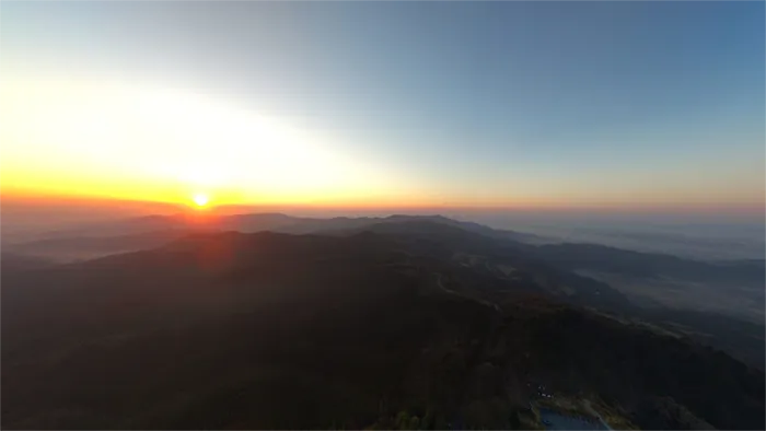 筑波山風返し峠の初日の出の空中写真