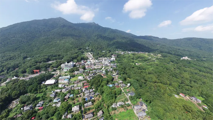 筑波山山麓のつくば道の空中写真