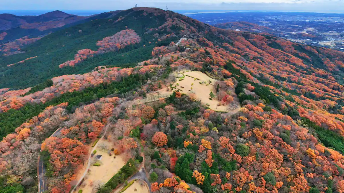 土浦市の朝日峠展望公園の空撮紅葉景観写真とVRツアーリンク