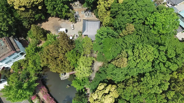 つくば市の医王寺の空撮景観写真とVRツアーのリンク